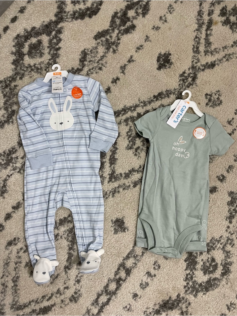 NWT set Carter's Blue Striped Footed One-Piece & Sage Short-Sleeve Bodysuit Set